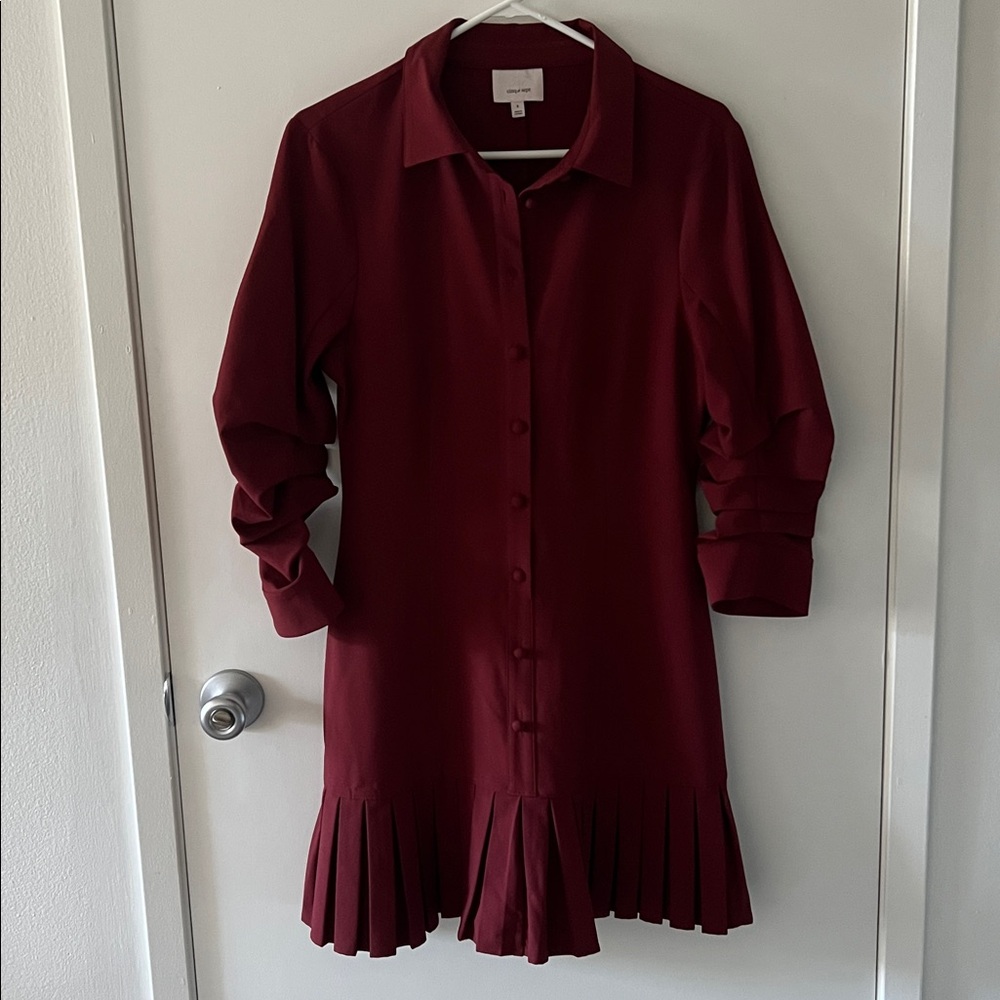 CINQ A SEPT | Lucilla Pleated-Hem Mini Shirtdress - Picture 2 of 8